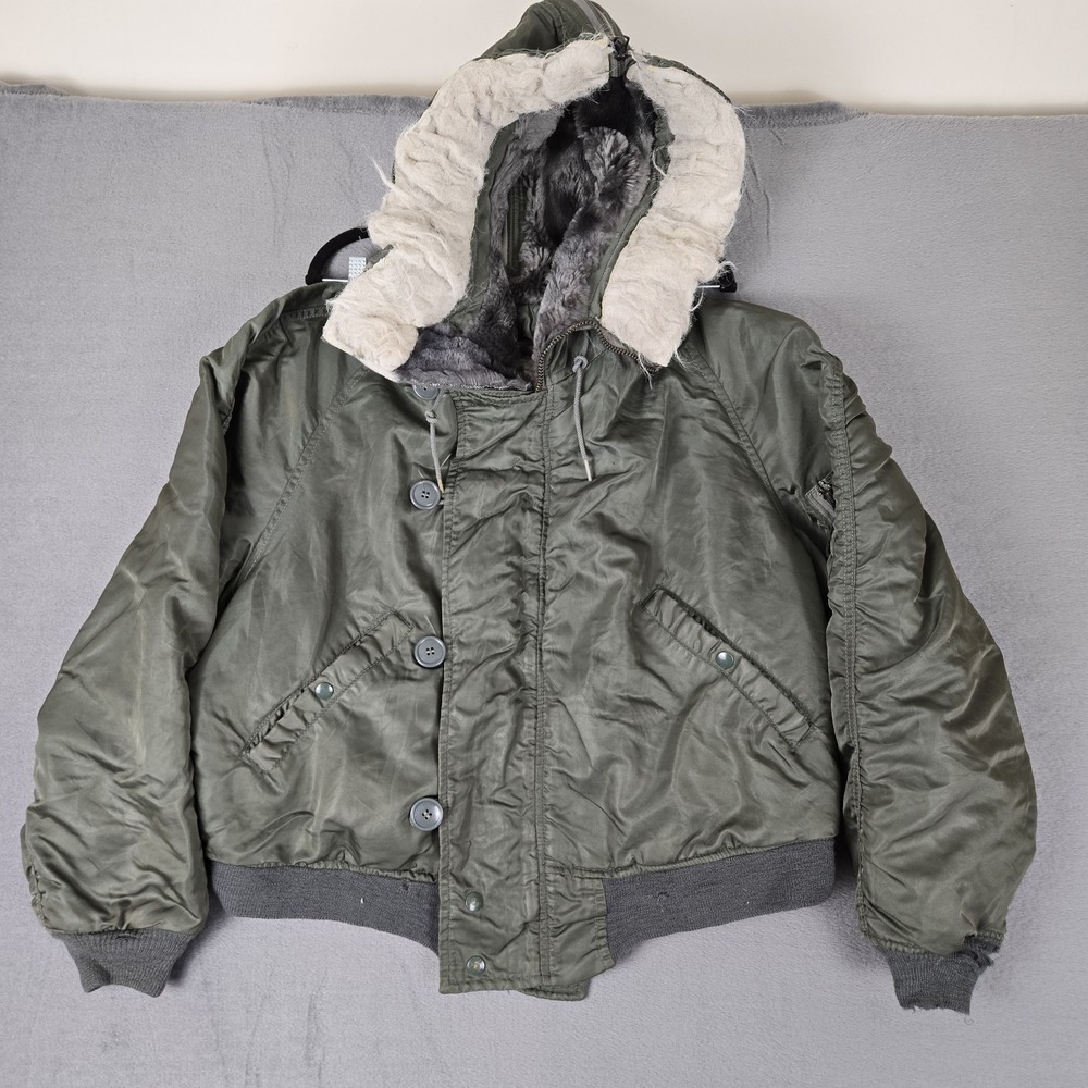 VTG Alpha Industries Parka Flyers Man's Large Heavy Attached Hood Fur 80s‎ N-2B